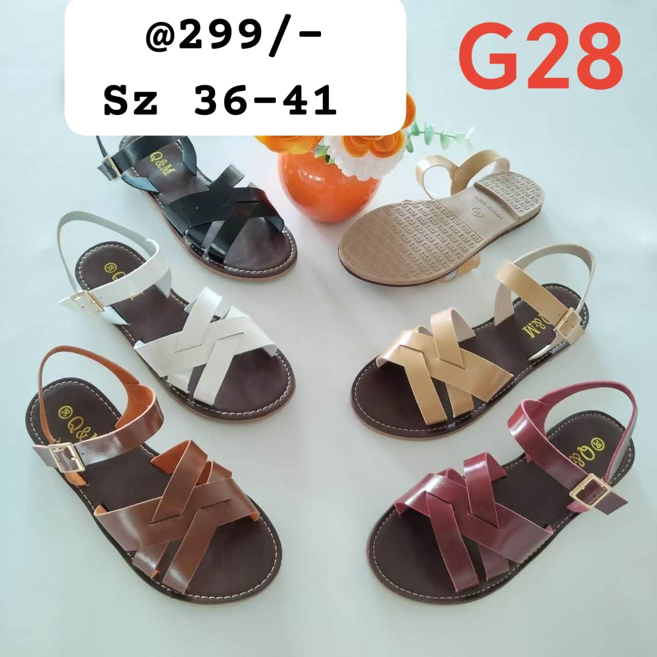 Q&M Ladies sandals with back strips